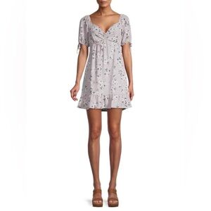 New Socialite Floral-Print Tie-Sleeve Mini Dress Lavender Size XS